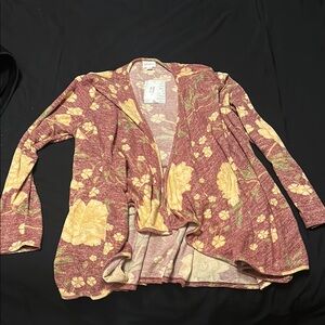 Floral Open-Front Sweater - Pink and Yellow